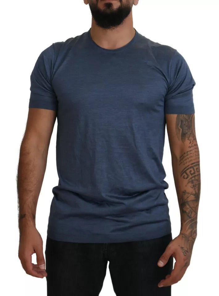 Dolce & Gabbana Light Blue Silk Men Short Sleeves T-shirt