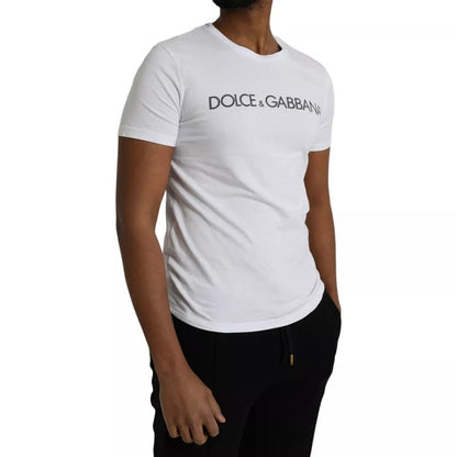 Dolce & Gabbana White Logo Cotton Crew Neck Short Sleeves T-shirt