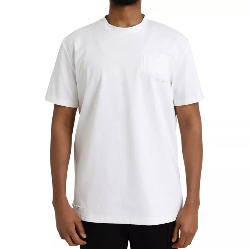 Dolce & Gabbana White Logo Embossed Cotton Crewneck T-shirt