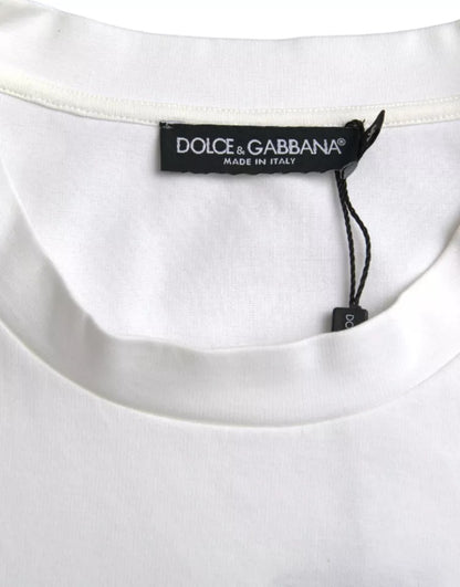 Dolce & Gabbana White Logo Embossed Cotton Crewneck T-shirt