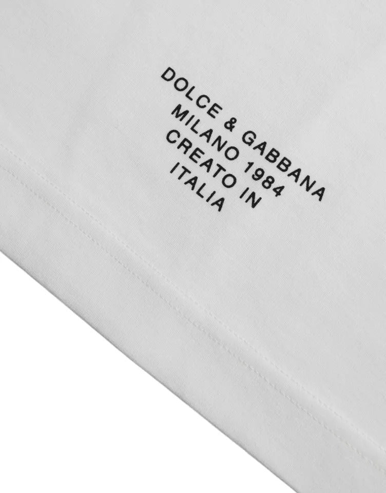 Dolce & Gabbana White Logo Print Cotton Crewneck Men T-shirt