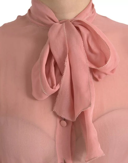 Dolce & Gabbana Pink Long Sleeves Ascot Collar Top Blouse