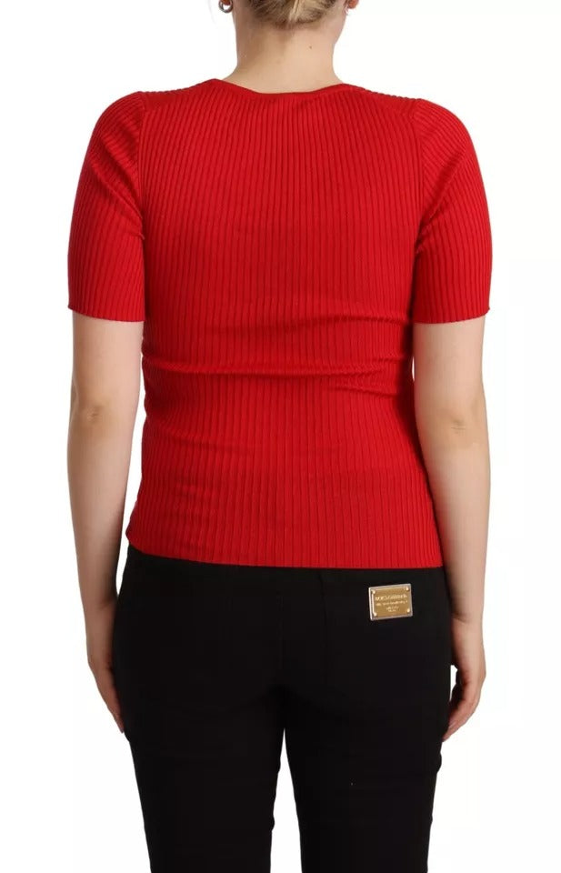 Dolce & Gabbana Red Silk T-shirt Short Sleeve Top Blouse