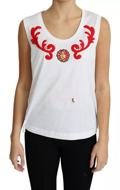 Dolce & Gabbana White Cotton Heart Applique Sleeveless Tank Top