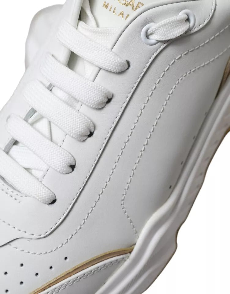 Dolce & Gabbana White Gold Leather Men Sneakers DAYMASTER Shoes