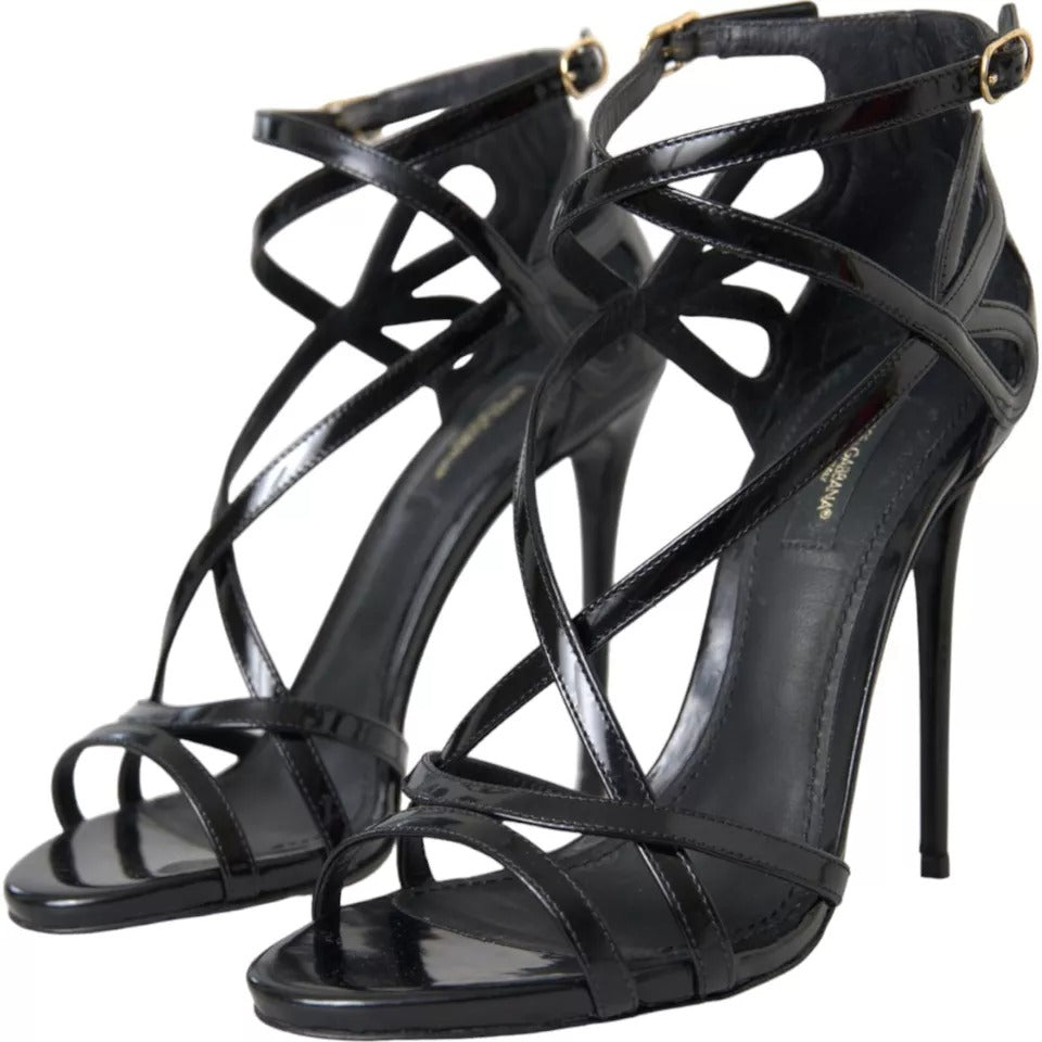 Dolce & Gabbana Black Bellucci Leather Heels Sandals Shoes