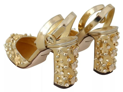 Dolce & Gabbana Gold Studs Vally Slingback Sandals Shoes