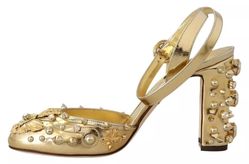 Dolce & Gabbana Gold Studs Vally Slingback Sandals Shoes