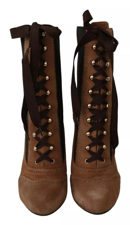 Dolce & Gabbana Brown Stretch Suede Ankle High Boots Shoes