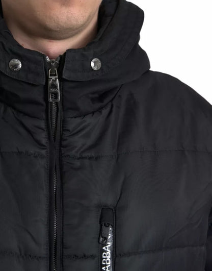 Dolce & Gabbana Black Nylon Hooded Parka Coat Winter Jacket