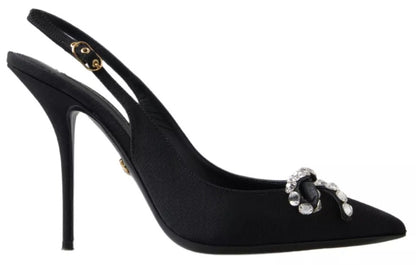 Dolce & Gabbana Black Crystal Embellished Slingback Heel Shoes