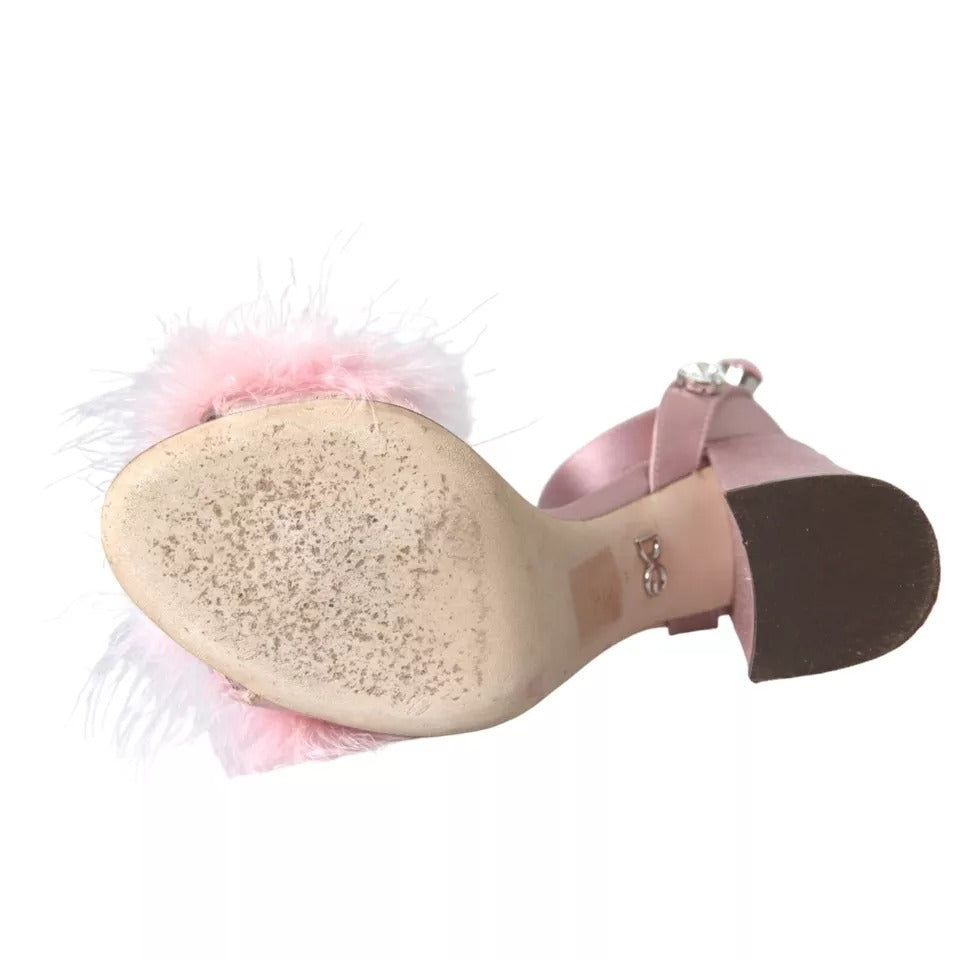 Dolce & Gabbana Pink Turkey Feather Crystal Sandals Shoes