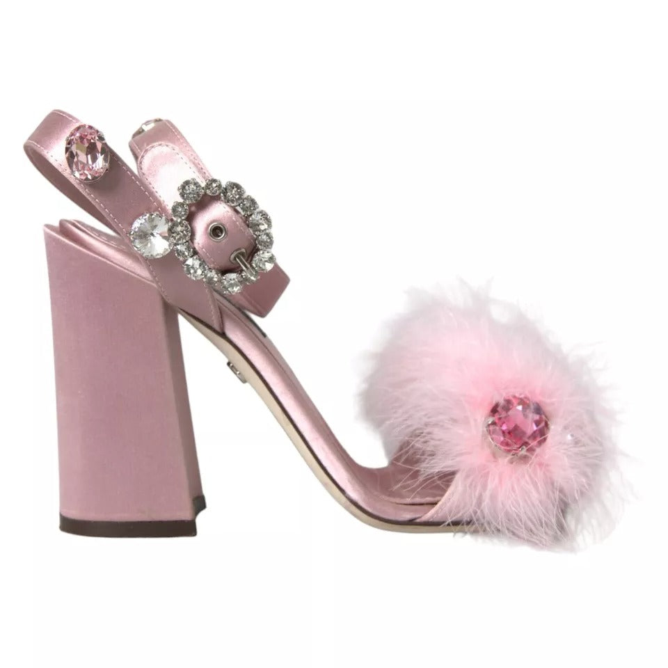 Dolce & Gabbana Pink Turkey Feather Crystal Sandals Shoes