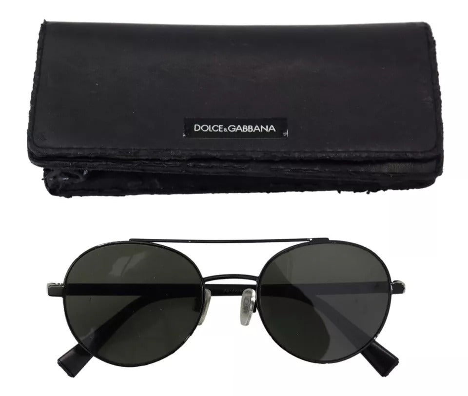 Dolce & Gabbana Matte Black Steel Frame Green Lens DG2245 Sunglasses