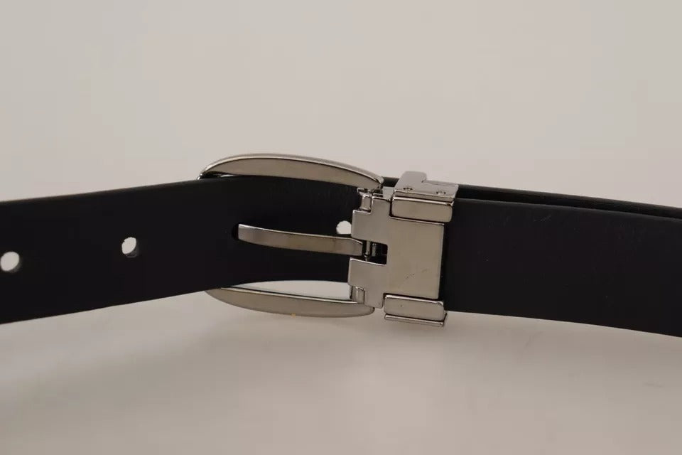 Dolce & Gabbana Black Classic Leather Chrome Metal Buckle Belt