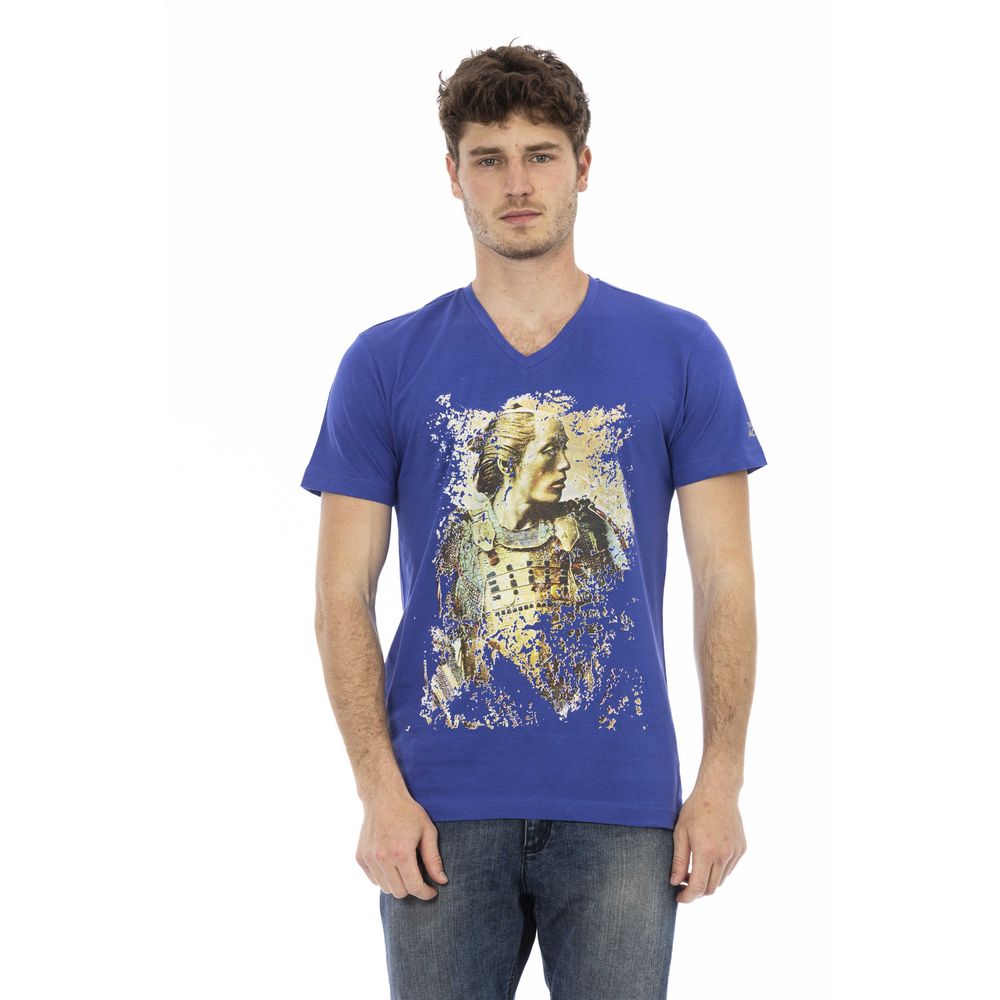 Trussardi Action Elegant V-Neck Tee with Chic Front Print