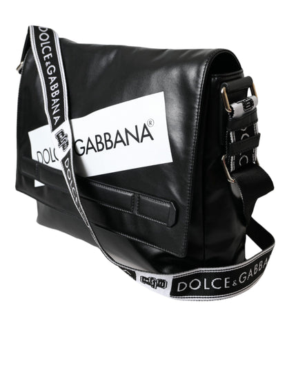 Dolce & Gabbana Black Calfskin Coated Canvas Logo Panel Messenger Bag