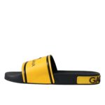 Dolce & Gabbana Black Yellow Neoprene Slides Beachwear Shoes