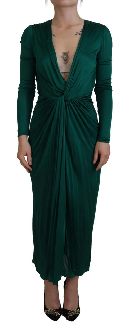 Dolce & Gabbana Dark Green Viscose Long Sleeve Midi Dress