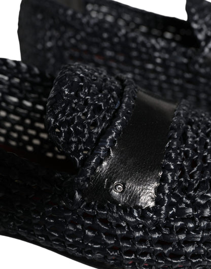 Dolce & Gabbana Black Woven Raffia Slip On Loafers Men Shoes