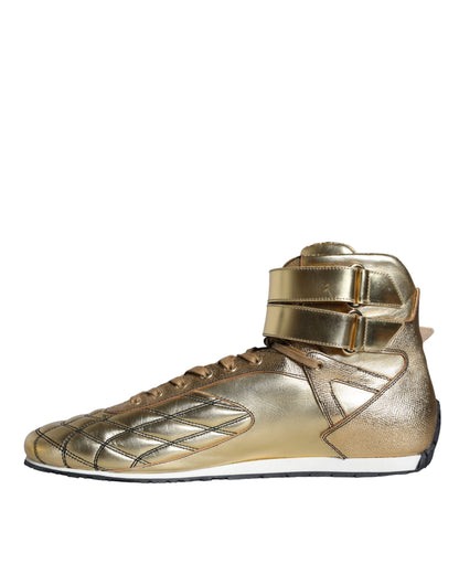 Dolce & Gabbana Gold Leather Sartoria High Top Sneakers Shoes