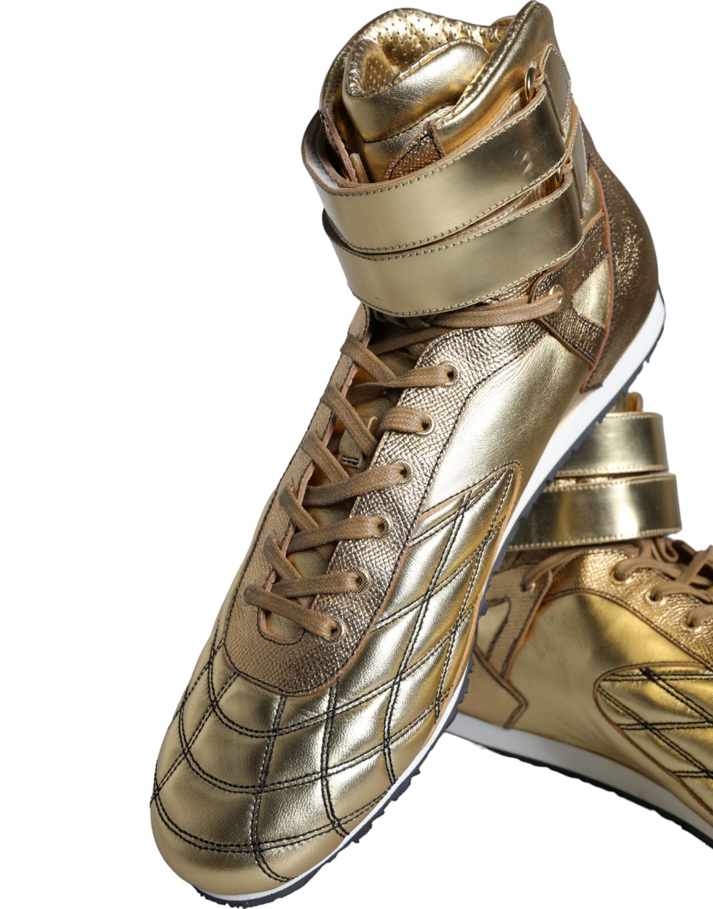 Dolce & Gabbana Gold Leather Sartoria High Top Sneakers Shoes