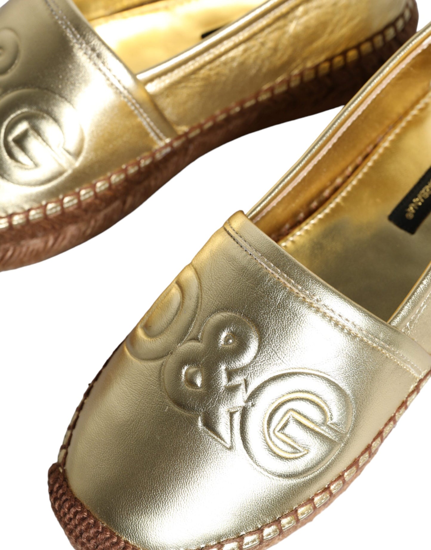 Dolce & Gabbana Gold Leather Loafers Flats Espadrille Shoes