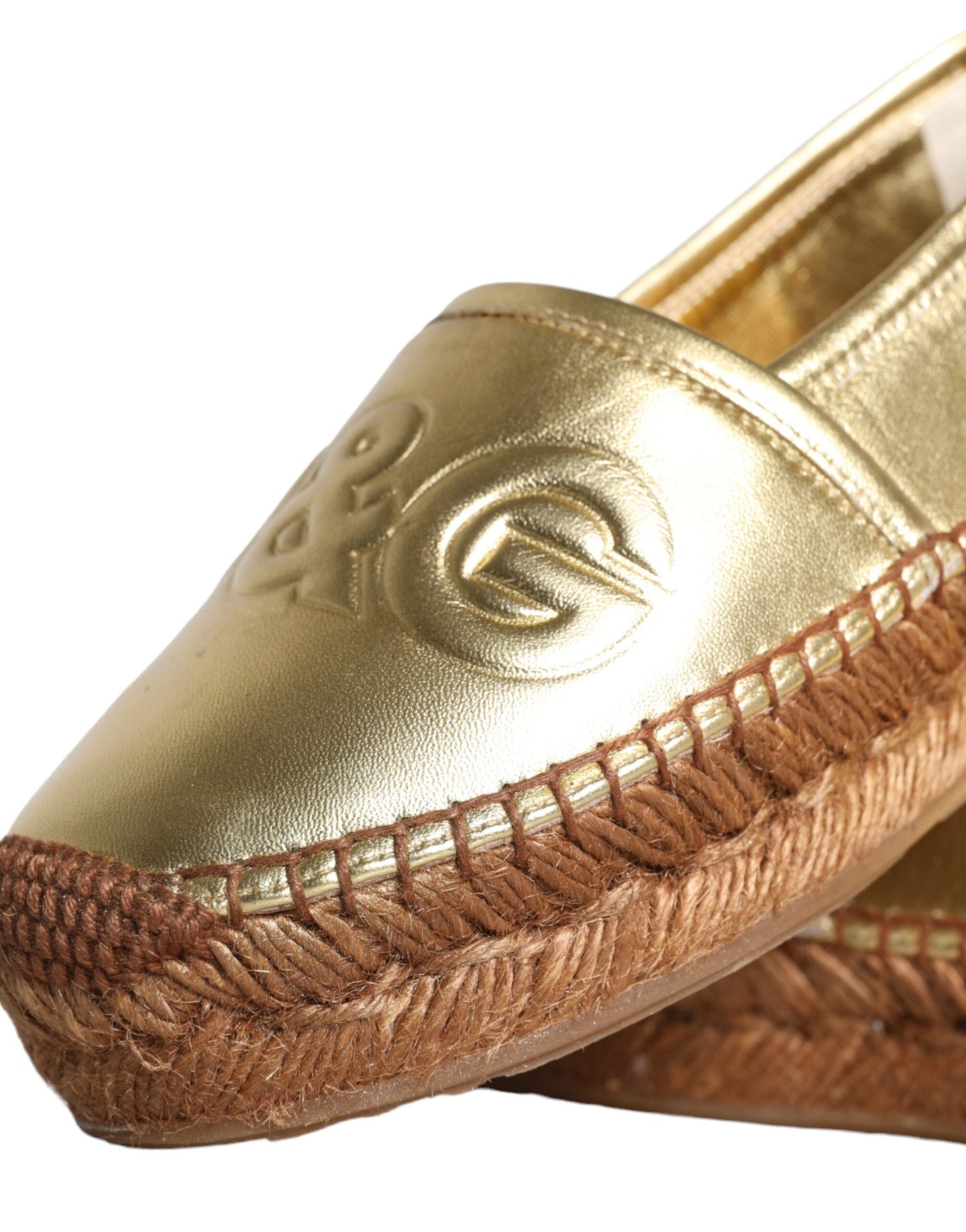 Dolce & Gabbana Gold Leather Loafers Flats Espadrille Shoes