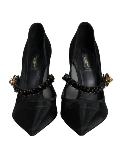 Dolce & Gabbana Black Mesh Mary Jane Crystal Heel Pumps Shoes