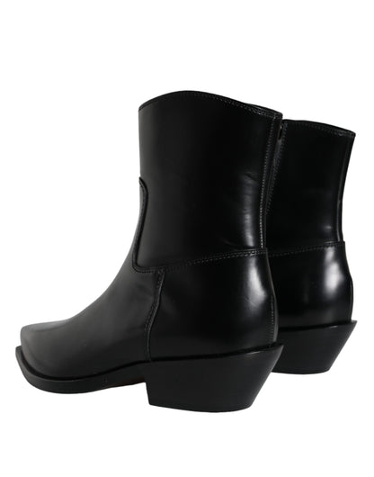 Dolce & Gabbana Black Leather Ankle Boots Booties Shoes