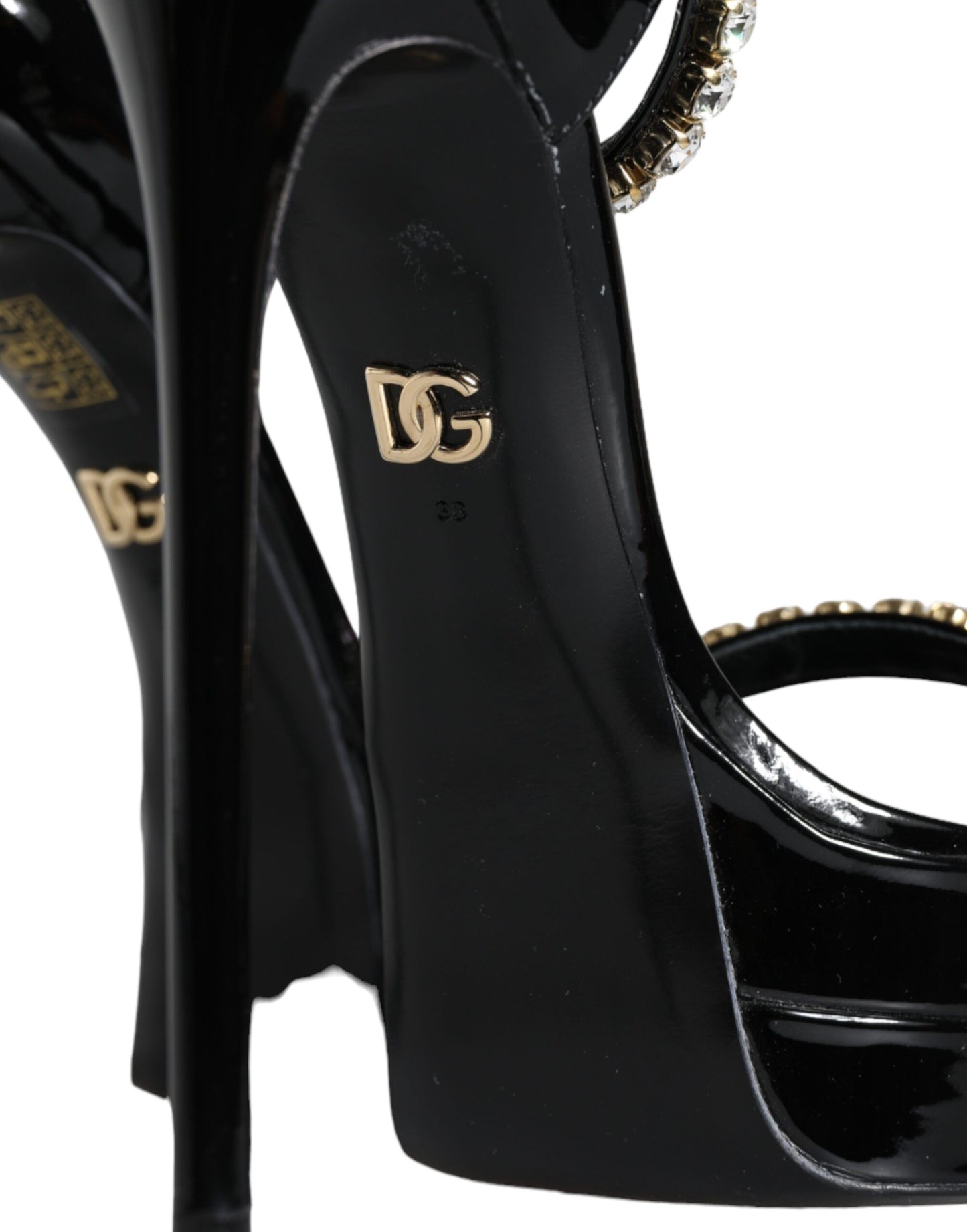 Dolce & Gabbana Black Keira Leather Crystals Sandals Heels Shoes