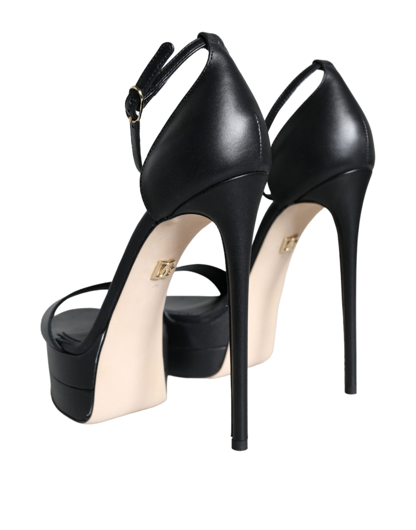 Dolce & Gabbana Black Lamb Leather Ankle Strap Sandals Shoes