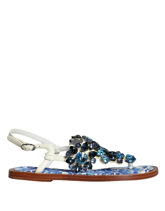 Dolce & Gabbana Multicolor Leather Crystals Flats Sandals Shoes