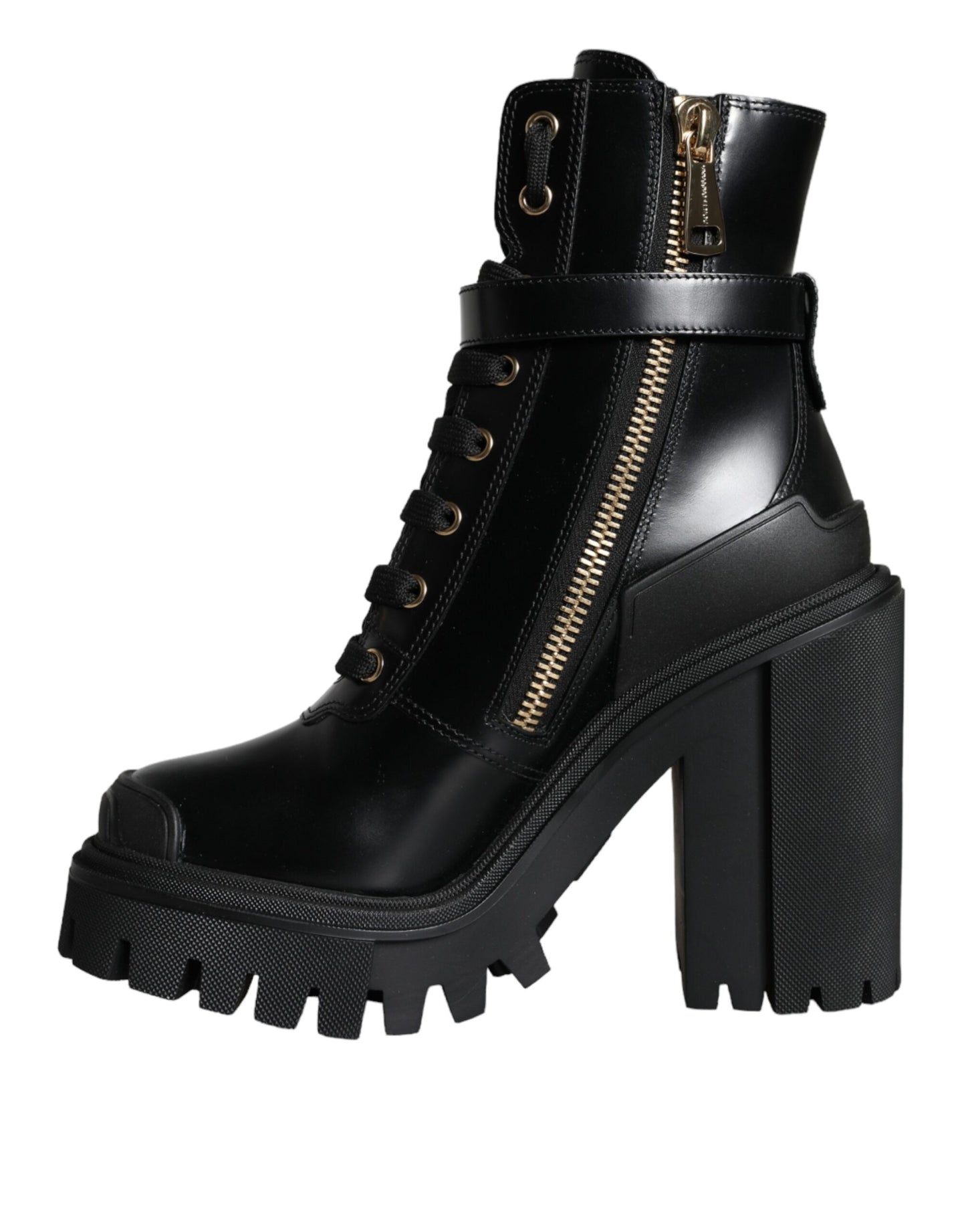 Dolce & Gabbana Black Calf Leather Logo Trekking Biker Boots Shoes