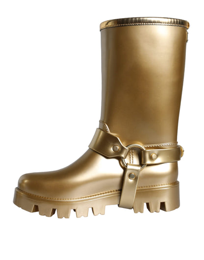 Dolce & Gabbana Metallic Gold Rubber PVC Rain Boots Shoes