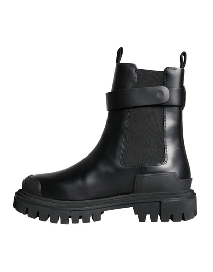 Dolce & Gabbana Black Leather Combat Mid Calf Boots Shoes