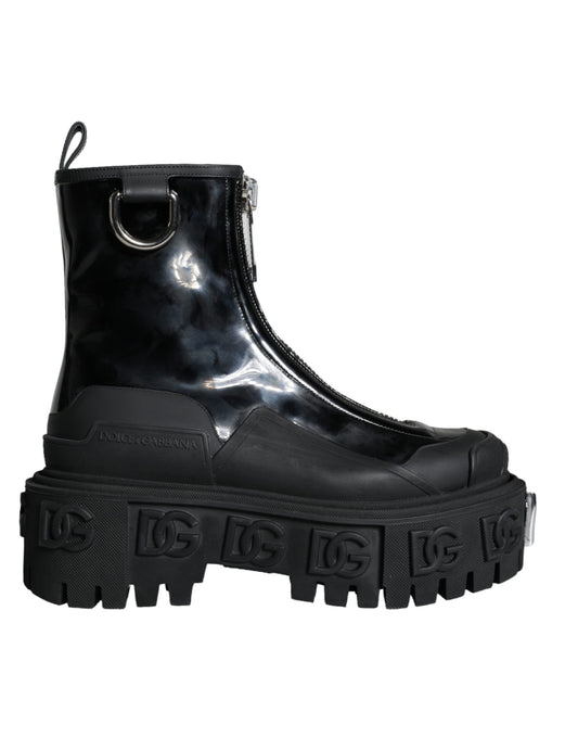 Dolce & Gabbana Black Leather Rubber Logo Ankle Boots Shoes