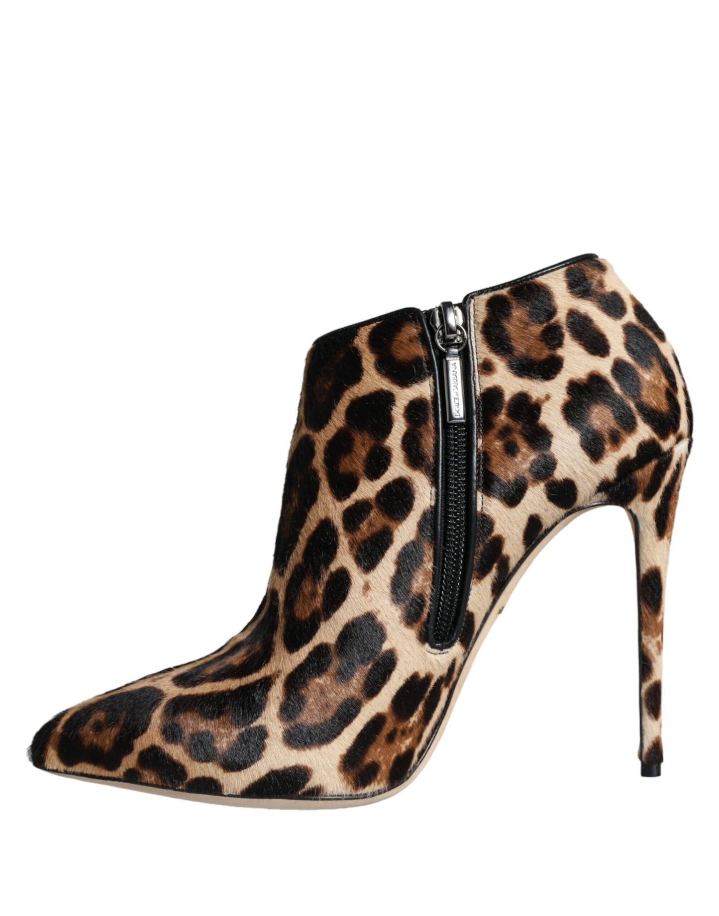 Dolce & Gabbana Brown Leopard Calf Fur Heels Ankle Boots Shoes