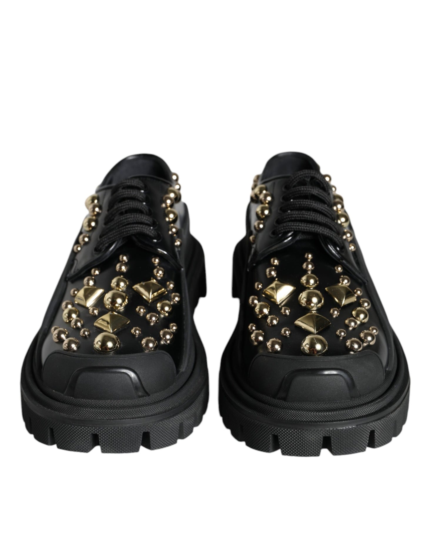 Dolce & Gabbana Black Leather Trekking Derby Embellished Shoes