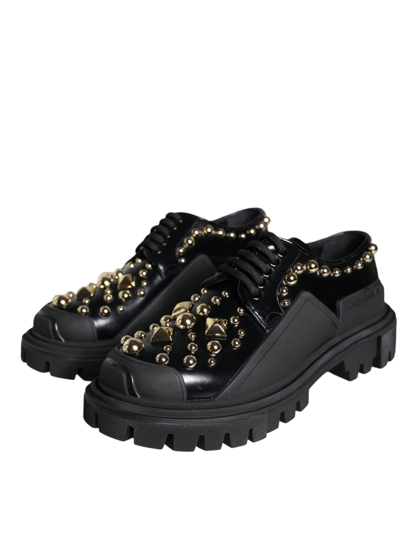 Dolce & Gabbana Black Leather Trekking Derby Embellished Shoes