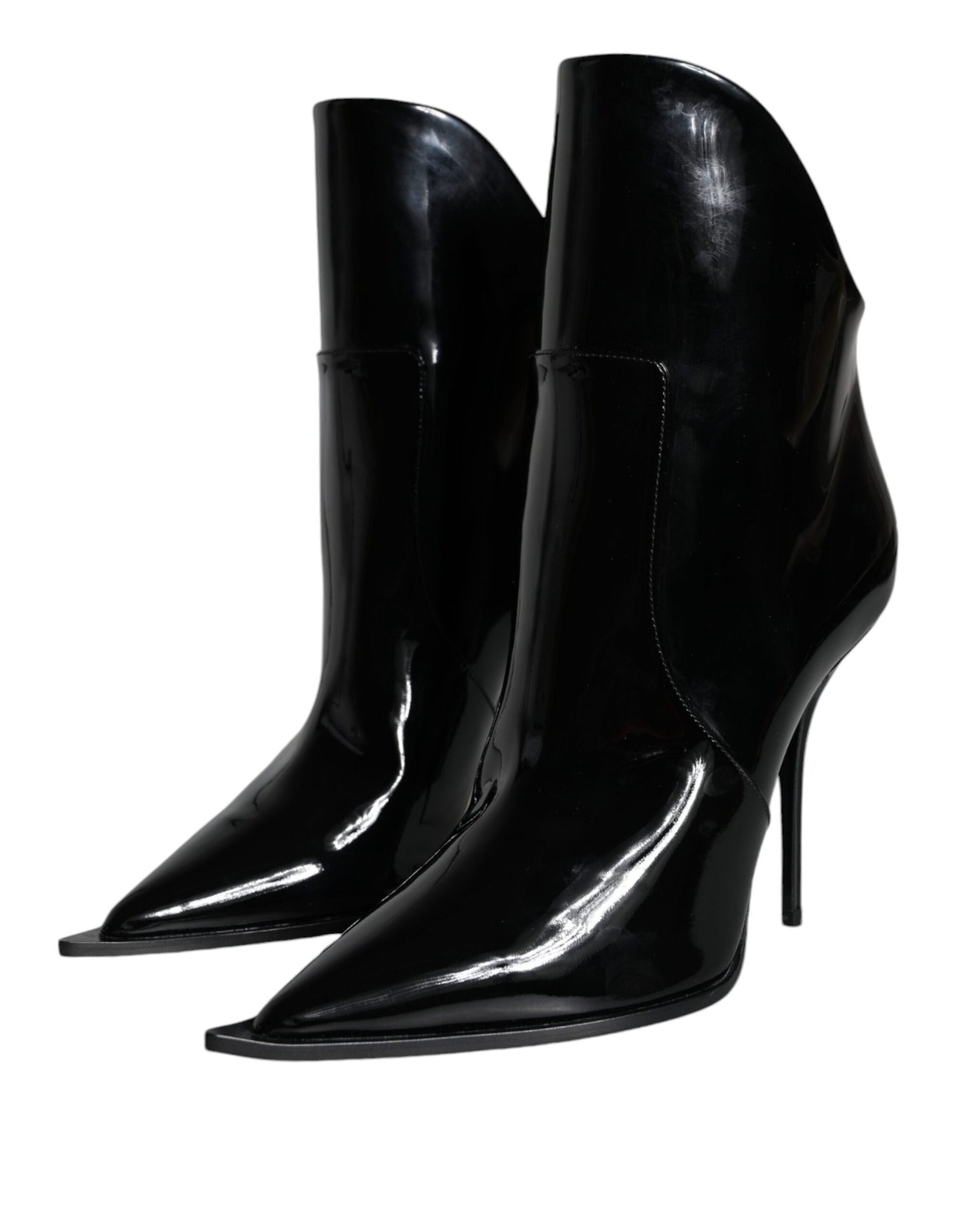 Dolce & Gabbana Black Patent Leather Pointed Ankle Boots Shoes