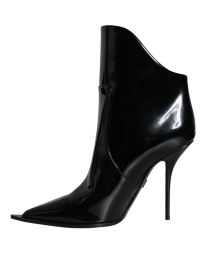 Dolce & Gabbana Black Patent Leather Pointed Ankle Boots Shoes