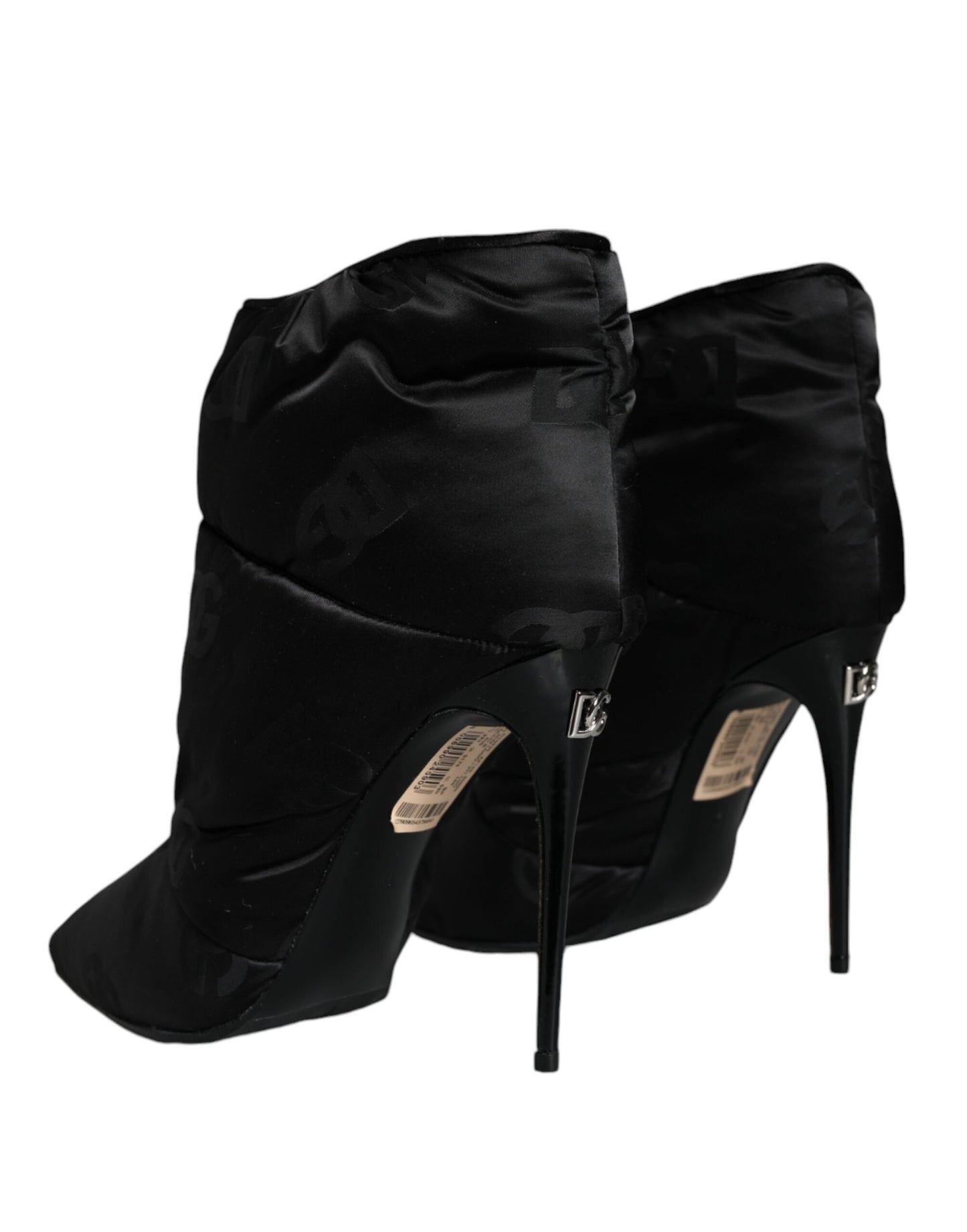 Dolce & Gabbana Black DG Logo Padded Heels Ankle Boots Shoes