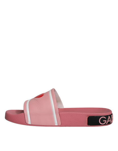 Dolce & Gabbana Pink Leather I Love D&G Sandals Slides Shoes