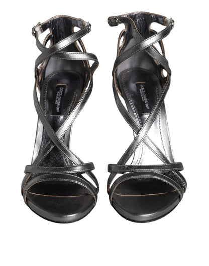 Dolce & Gabbana Silver Keira Leather Heels Sandals Shoes