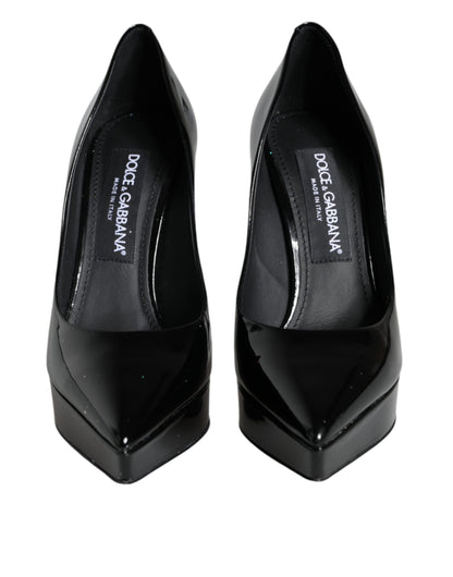 Dolce & Gabbana Black Leather Platform Heels Pumps Shoes