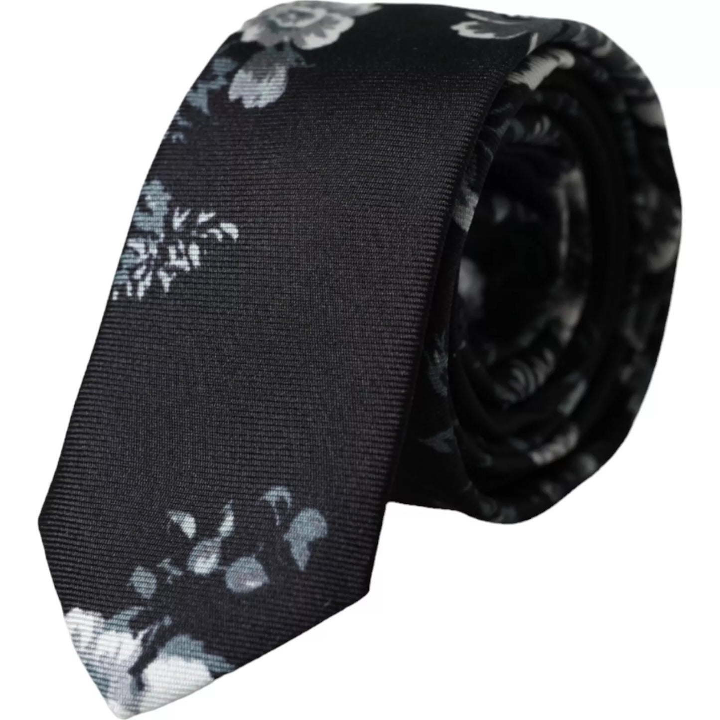 Dolce & Gabbana Black Floral Print Silk Adjustable Men Tie