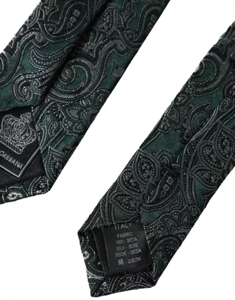 Dolce & Gabbana Green Floral Pattern 100% Silk Adjustable Men Tie