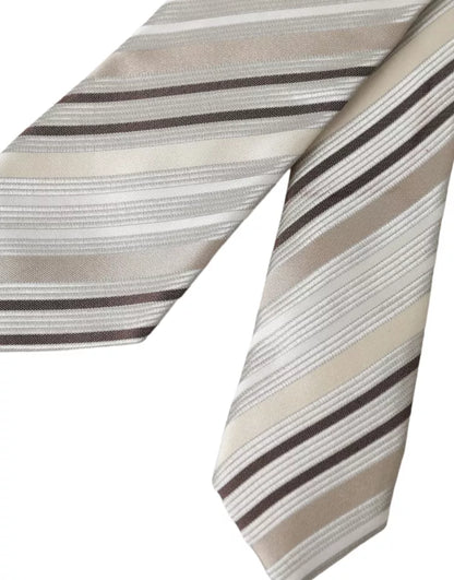 Dolce & Gabbana Beige Stripes Fantasy Silk Adjustable Men Tie