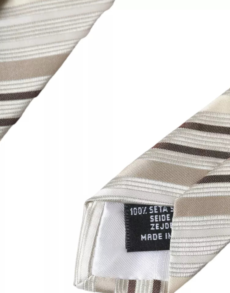 Dolce & Gabbana Beige Stripes Fantasy Silk Adjustable Men Tie